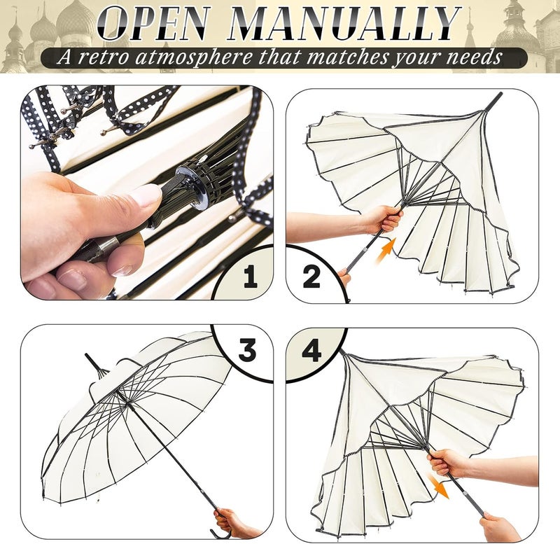 Queekay 2 Pcs Gothic Pagoda Umbrella 36" Large Retro Parasol for Rain or Sun, Wedding Umbrella, Vampire & Gothic Lover Gifts - Image 4